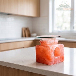 Diffuseur d'huiles essentielles en sel de roche cubique carré, porte-bougie chauffe-plat, brûleur d'arômes artisanal en sel rose de l'Himalaya naturel - Product Image 2