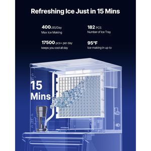 Attrezzatura di Refrigerazione per Cucine Commerciali, Macchina per Ghiaccio Autopulente in Acciaio Inox 400LBS/24H con Contenitore di Stoccaggio 300LBS - Product Image 2