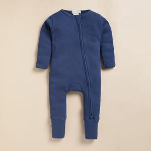 Premium Quality Bamboo Elastane Zip Romper-Azul marino - Product Image 1