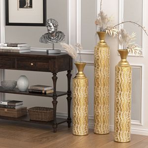 Vasi decorativi in metallo oro ad alta difficoltà vasi centrali con motivi a vite 3 pezzi Set 34 \ "29 \" 25 \ "per la decorazione della casa - Product Image 1