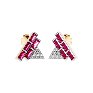 14K 18K Yellow Rose Gold White Gemstone Angular <b>Stud</b> Earrings Unique Baguette Cut Natural Ruby Elegant Party Jewelry Weddings - Product Image 2