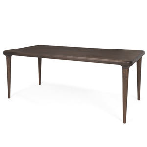 Table de cuisine et de salle à manger en bois de manguier massif finition noyer brun, style américain simple, bords arrondis et pieds pliants coniques - Product Image 1