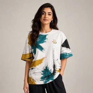 เสื้อยืดคอกลมคุณภาพสูงสำหรับผู้หญิง แบบโอเวอร์ไซส์ สั่งทำได้ พิมพ์โลโก้ได้ ไซส์พลัส บริการ OEM - Product Image 1