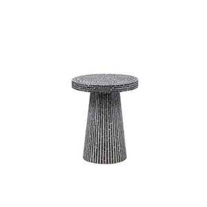 Round Bone Inlay Side Table With Mosaic Pattern Contemporary Design For Living Room Durable Glossy Finish Standing Type - Product Image 1