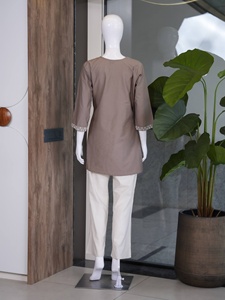 <b>Women</b> Embroidered Cotton <b>Kurti</b> With White Pant Pants Casual Loose Fit Indian Pakistani Style Set All Seasons Wear - Product Image 5