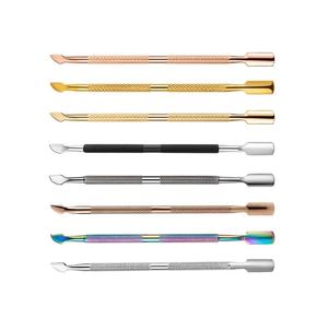 Pousse-cuticules et dissolvant de vernis à ongles double extrémité en acier inoxydable couleur or rose, réutilisable, pour manucure et soins personnels - Product Image 4