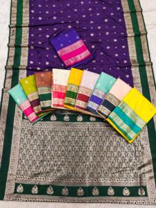 Sari Tradicional Indio de Seda Banarasi con Trabajo de Tejido Zari para Bodas y Eventos Festivos, Atuendo para Mujer - Product Image 5