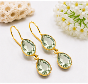 Pendientes Colgantes de Amatista Verde en Forma de Lágrima, Plata de Ley 925, Chapados en Oro |   Pendientes de Prasiolita en Forma de Pera Facetada |   Regalo - Product Image 2