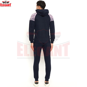 Good Supplier With Own Logo Comfortable Unique Design With Wholesale Rate <b>Men</b> Navy Blue Printed Hooded Full Sleeve Tracksuits - Product Image 2