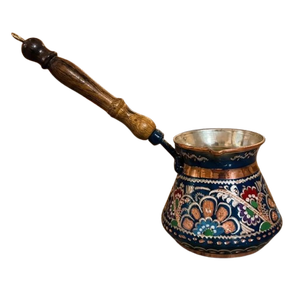 Cafetière turque, grecque, arabe en laiton et cuivre bleu, pour cuisinière, Cezve Ibrik Briki avec poignée en bois - Product Image 4