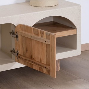 Vandana Ivory Form Contemporary TV unit with a <b>sandblasted</b> concrete and acacia wood finish Miona - Product Image 4