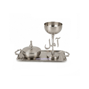 Brass Incense <b>Burner</b> Set With Tray And Arabic Script Design Hand-Made Religious Use All-Season - Product Image 5