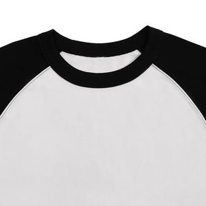 T-shirt décontracté style japonais pour homme et femme, en coton épais, manches raglan courtes, col rond polyvalent, blocs de couleur - Product Image 3