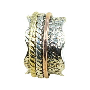 Handmade Mixed Metal <b>Spinner</b> <b>Ring</b> 925 Sterling Silver Meditation Fidget <b>Ring</b> Wide Textured BandUnisex Anxiety Relief SpinnerRing - Product Image 1