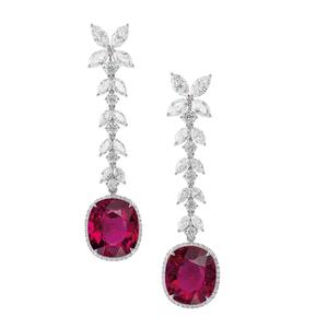 Pendientes de Oro de 18K de Lujo para Mujer con Rubíes en Forma de Marquesa y Diseño de Flor con Diamantes, Joyería para Boda - Product Image 1