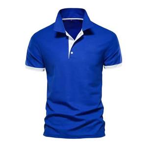 Camiseta Polo de Manga Corta para Hombre, Estilo Urbano, Algodón Transpirable, Talla Grande, Color Azul, 220g - Product Image 1