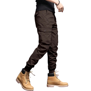 Mens Canvas Solid Cargo <b>Jogger</b> Pants Elastic Waist Casual Tactical Outdoor Work Trousers Multi Pocket <b>Slim</b> Fit Brown Streetwear - Product Image 4