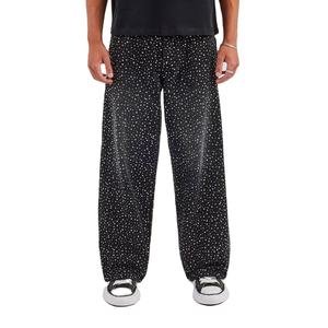 กางเกงยีนส์เดนิมทรงแบ็กกี้สีดำประดับเพชรสำหรับผู้ชาย รับผลิตตามแบบ OEM พร้อมปักโลโก้ คุณภาพสูง ล้างสีแบบแอซิดวอช - Product Image 1