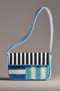 Sac bandoulière en coton rayé avec motif rose et vert, forme carrée, tendance, usage quotidien, technique de couture - Product Image 2