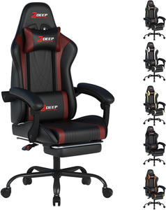 Leather Ergonomic Gaming Chair <b>Footrest</b> Lumbar Massage Support Height <b>Adjustable</b> Linkage Armrest Headrest Traditional Design - Product Image 1