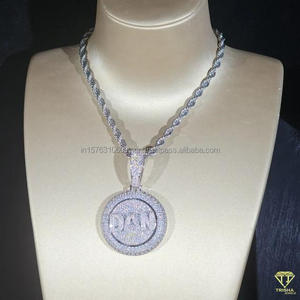 Collar con colgante redondo de diamante cultivado en laboratorio estilo hip hop, modelo REX, con cadena chapada en oro blanco, joyería para hombre. - Product Image 5