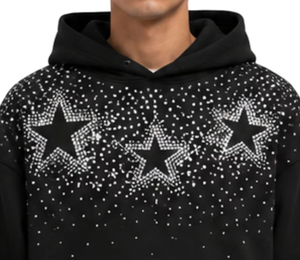 เสื้อฮู้ดดี้คุณภาพสูง ผ้าฝ้าย 100% 400gsm ประดับคริสตัลแบบ Hotfix สไตล์ Y2K ลายดาว  ทรงหลวม  สำหรับผู้ชาย ใส่ในฤดูหนาว - Product Image 3