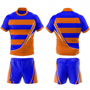 Men's Rugby Jersey Set Blue Orange Striped Sublimated Moisture Wicking Short Sleeve Athletic Fit All Seasons - Product Image 6