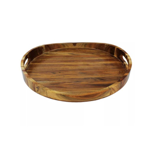 Premium Round Walnut Wood <b>Serving</b> <b>Tray</b> With Handles Handcrafted <b>Large</b> Decorative Ottoman <b>Tray</b> For Coffee Table Breakfast Usage - Product Image 3