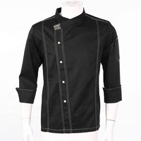 Veste de chef grise à manches longues pour homme, en polyester tissé, uniforme de restaurant, fermeture à boutons, uniformes de restaurant et de bar