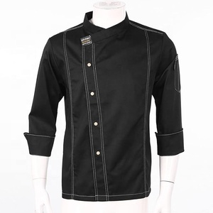 Veste de chef grise à manches longues pour homme, en polyester tissé, uniforme de restaurant, fermeture à boutons, uniformes de restaurant et de bar - Product Image 2