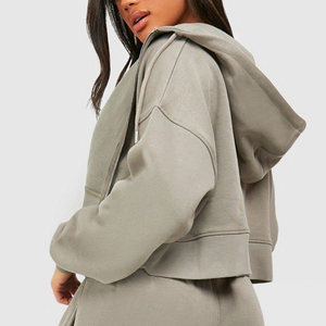 Hoodies courts surdimensionnés pour femmes, vente en gros, sur mesure, à manches longues, pour adultes et jeunes filles - Product Image 2