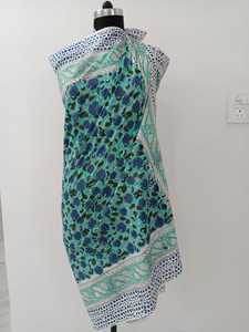 Leaf Pattern Crisp White & Cerulean Blue Sarong Handmade Cotton Scarf with Bagru Print Unique Gift for Her - Product Image 4