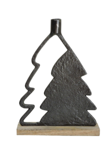 Élégant Porte-Bougie en Aluminium Argenté Fait Main pour Arbre de Noël, Base en Bois, Ornement de Table Festif, Décoration Saisonnière pour la Maison - Product Image 6