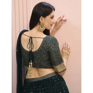 Green <b>Sequin</b> Mehendi Lehenga Choli Dress for Women 100% Cotton Knee-Length Ethnic Plus - Product Image 1