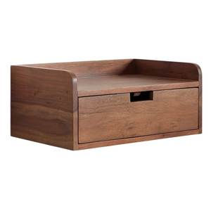 Modern Solid Teak Wood Wall Mounted Bedside Table with <b>Single</b> Drawer Floating <b>Storage</b> Shelf and Rounded Side Panels - Product Image 1