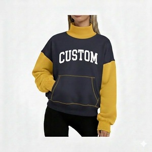 Sudaderas de cuello alto para mujer, de nuevo diseño, con hombros caídos, estilo bolsillo canguro, de tejido grueso, color crema, para todas las estaciones, OEM - Product Image 3