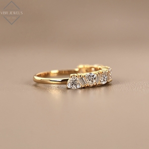 Anillo de eternidad de lujo con diamantes de corte mixto en oro amarillo, con baguette y redondos, para novia, boda, aniversario, proveedor de joyería para mujer - Product Image 2