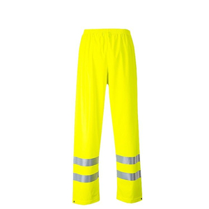 Pantalon de travail imperméable noir pour homme avec bandes réfléchissantes, taille élastique, en polyester mi-lourd, idéal pour l'automne - Product Image 4