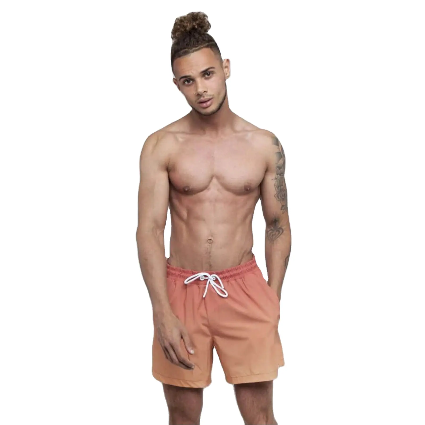 Conjunto de short masculino de náilon, bermudas fitness de malha para natação, roupas de verão para homens, shorts de suor de malha, com logotipo personalizado de duas peças