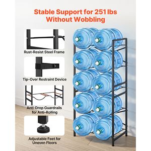Heavy Duty 5-Tier Water Jug Holder Double Rows for 10 <b>Bottles</b> 3-5 <b>Gallon</b> <b>Bottle</b> Rack Organizer - Product Image 4