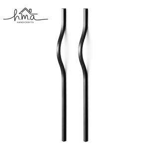 Matte Black Brass <b>Door</b> <b>Handle</b> with Slim Wavy Bar Shape Long Vertical <b>Pull</b> Modern Minimalist Furniture Hardware - Product Image 1