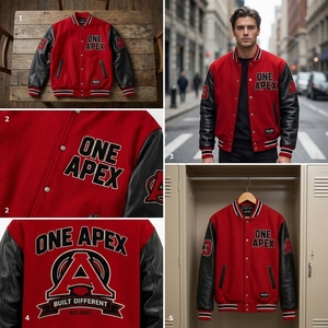 Custom <b>Red</b> <b>Wool</b> Leather Varsity Jacket Men Chenille Letterman Jacket College Bomber Jacket OEM Streetwear Outerwear - Product Image 5