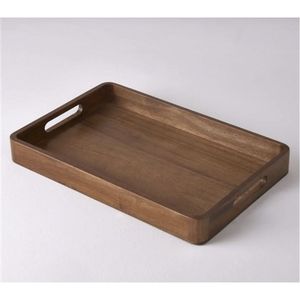 Plateau de service en bois écologique avec poignées, plateau rectangulaire en bois pour table basse, cuisine, plateau décoratif - Product Image 4