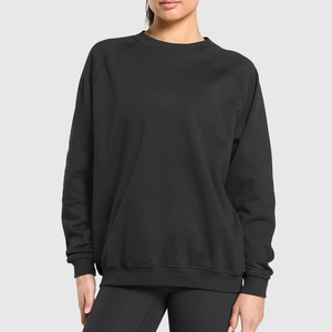 Ribbed Trim Ladies Crew Neck Sweatshirt Women's Casual Streetwear Winter 100% Cotton <b>Sweat</b> <b>Top</b> Custom Logo Supplier - Product Image 6