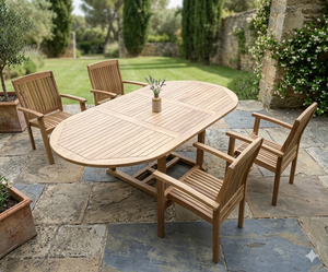 Solid Teak Wood Garden Dining Set Oval Extendable Table With Armchairs Outdoor Furniture Patio Set Indonesian Craftsmanship - Product Image 2
