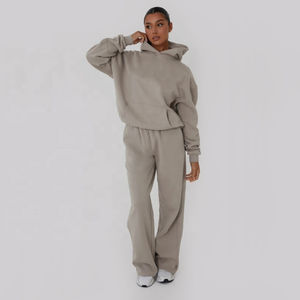 Conjunto de 2 piezas de chándal de algodón polar para mujer, holgado y cómodo, personalizable al por mayor de fábrica - Product Image 3