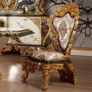 Juego de Comedor de Alta Gama Europeo de Madera Maciza de Caoba, Muebles de Comedor de Lujo con Tallado Dorado y Aparador - Product Image 6