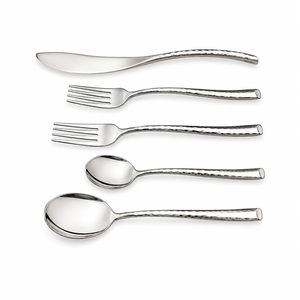 Juego de cubiertos de acero inoxidable de 5 piezas con mango martillado, incluye tenedor de cena, tenedor para ensalada, cuchara de cena y cucharilla. - Product Image 6