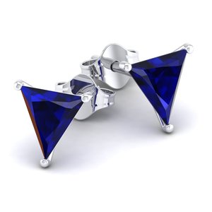 Boucles d'oreilles clous REYES exclusives en or 14 carats avec diamant certifié IGI, fermoir à vis, forme triangulaire, saphir bleu 1,9 carat, bijoux - Product Image 5