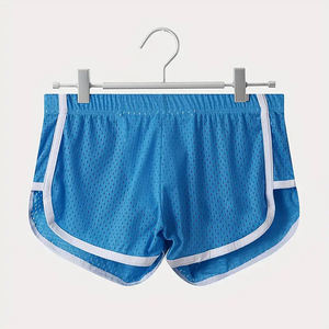 Pantalones Cortos Deportivos de Malla Azul para Hombre con Franja Lateral Blanca, Cintura Elástica, Tejido Transpirable, Estilo Deportivo de Color Sólido - Product Image 1